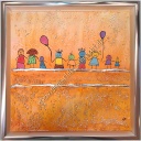 Original Lea Bach &quot;Kinder/Lufballons&quot; mango/mango 30 x 30 cm