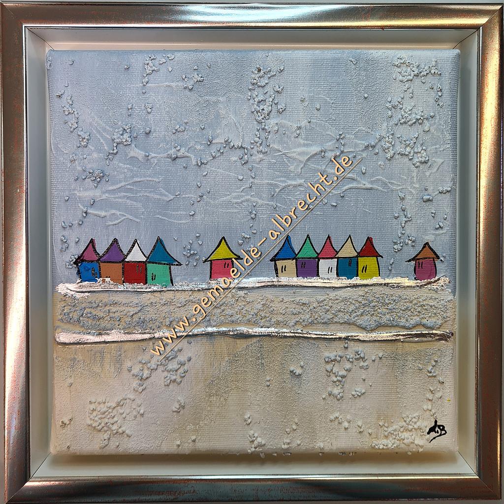 Original Lea Bach &quot;Häuschen&quot; hellblau/sand 30 x 30 cm 