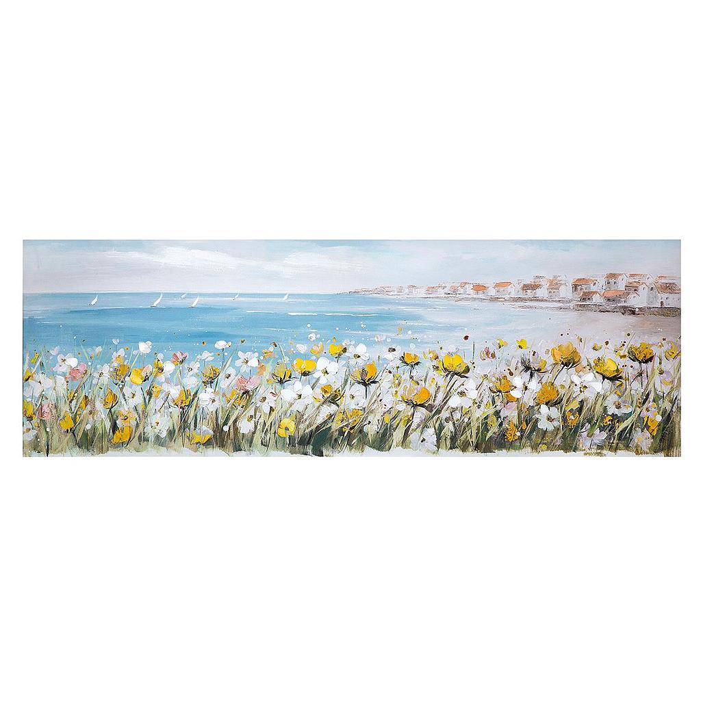 Original Leinwandbild &quot;Blumenmeer an Küste&quot; 50 x 150 cm