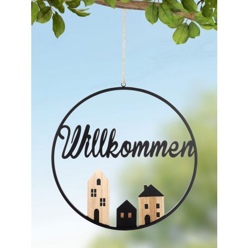 Dekohänger Holz/Metall &quot;Willkommen&quot; D 37,5 cm 