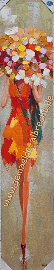 Original Leinwandbild &quot;Frau mit buntem Schirm&quot;  30 x 150 cm