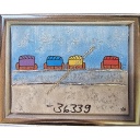 Original Lea Bach &quot;Strandkörbe&quot; blau/sand 18 x 24 cm 