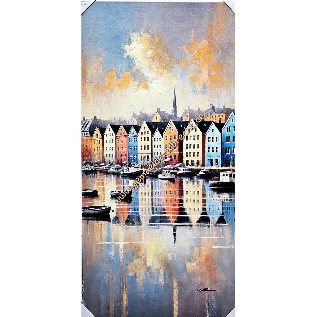 Org. Leinwandbild &quot;Stadt am Wasser&quot; 70 x 140 cm 