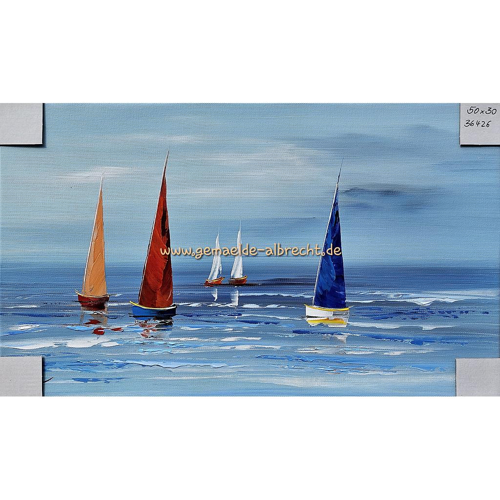 Org. Leinwandbild &quot; 5 Segler&quot; 50x30 cm
