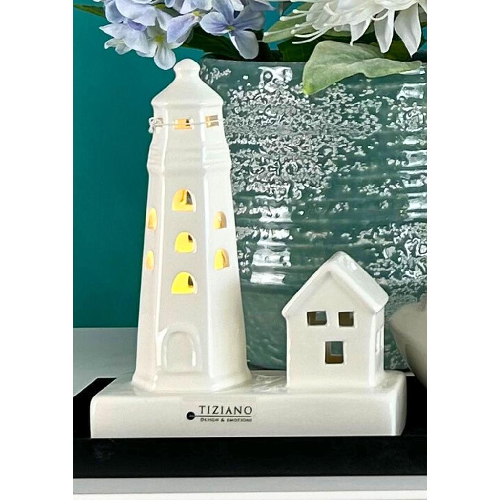 Skulptur &quot;Corsica&quot; Leuchturm mit Haus H 13 cm