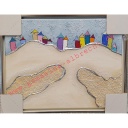 Original Lea Bach &quot;Häuser Berg &amp; Tal&quot;  Hellblau/Sand 40 x 50 cm