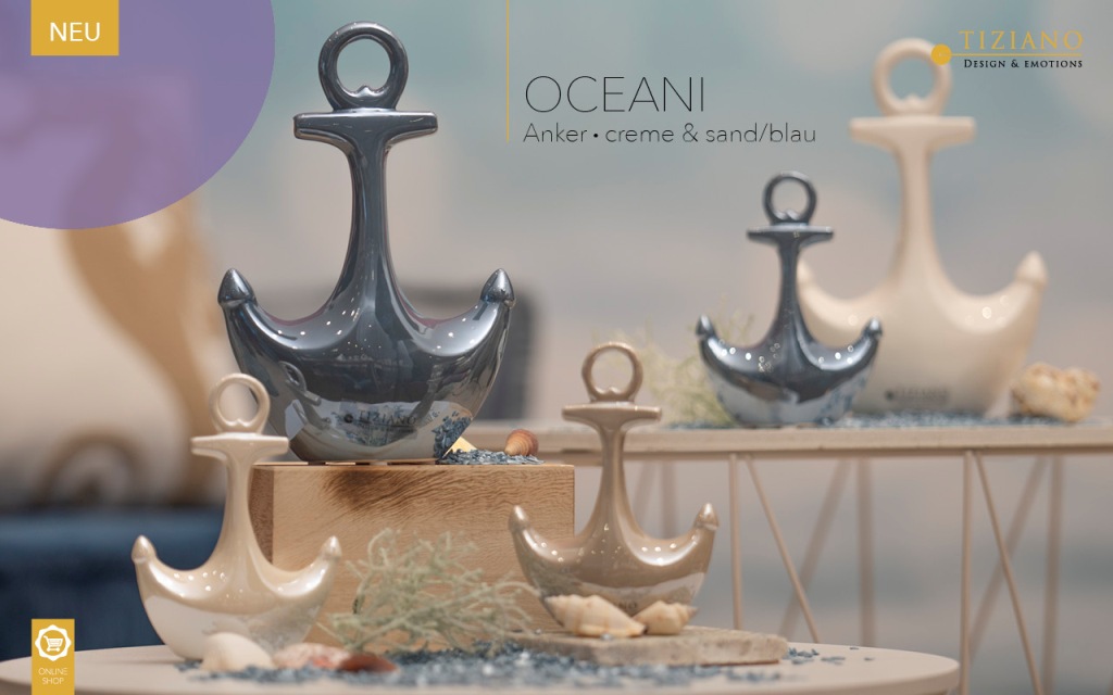 Skulptur Anker &quot;Oceani&quot; H 13 cm creme