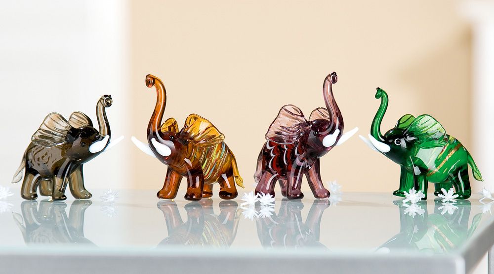 Skulptur Glas Elefant farblich sortiert H 7 cm