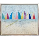 Original Lea Bach &quot;Segelboote&quot;  40 x 50 cm hellblau/sand 