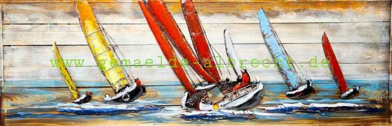 Holzbild Boote 3D Metal 150 x 50 x 6 cm