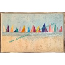 Original Lea Bach &quot;Segelboote&quot;  60 x 100 cm hellblau/sand