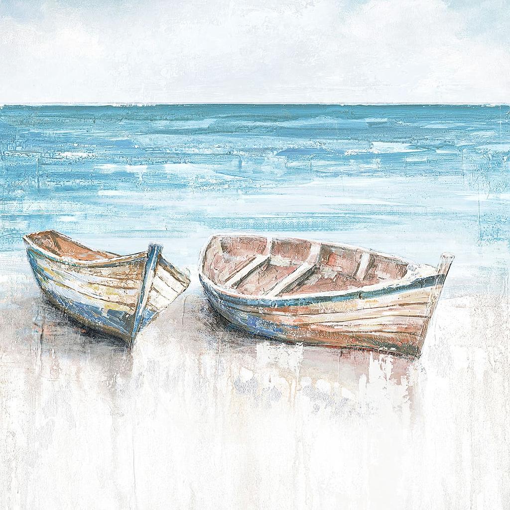 Original Leinwandbild &quot;Boote am Strand&quot; 60 x 60 cm