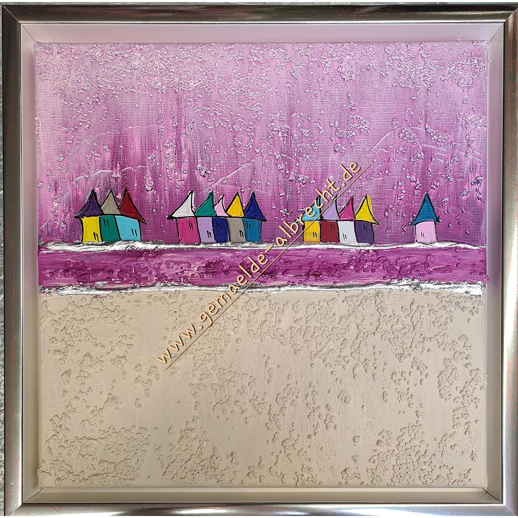 Original Lea Bach &quot;Häuschen&quot;  30 x 30 cm flieder/sand 