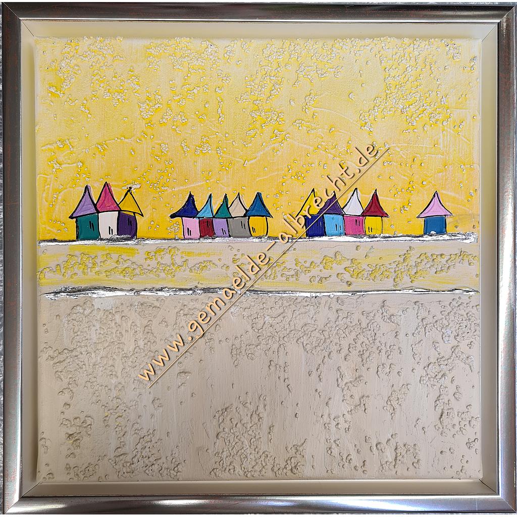 Original Lea Bach &quot;Häuschen&quot;  30 x 30 cm mango/sand