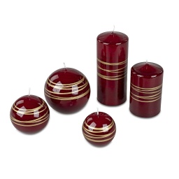 [2100000050901] Kugelkerze rot/gold D 9 cm