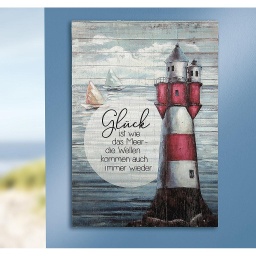 [2100000035755] Holzbild Leuchtturm  &quot;Glück ist wie das Meer..&quot; 36x50 cm
