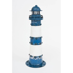 [2100000141821] Deko Leuchtturm blau/weiss Recycled Metal H 49 cm 