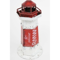 [2100000141838] Deko Leuchtturm rot/weiss Recycled Metal H 30 cm  