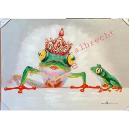 [2100000032105] Original Leinwandbild &quot;Frosch mit Krone und Minifrosch&quot; 70 x 100 cm