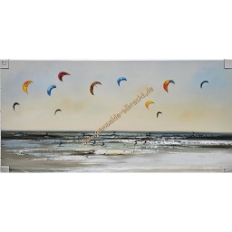 [2100000147090] Original Leinwandbild &quot;Kitesurfer Sommerabend&quot; 60 x 120 cm  mit Rahmen