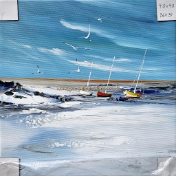[2100000152056] Org. Leinwandbild &quot;Boote&quot; 40x40 cm