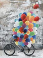 [2100000035076] Original Leinwandbild &quot;Fahrrad mit bunten Luftballons&quot; 120 x 90 cm