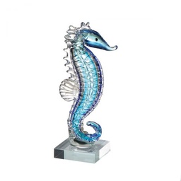 [2100000117987] Glas Skulptur Seepferdchen blau